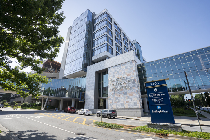 Atlanta, GA, USA - June 15, 2022: Emory University Hospital in Atlanta, Georgia. Emory University Hospital is a quaternary care facility specializing in the care of acutely ill adult patients.