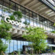 Green facade of the Google headquarters at St. John's Terminal in Hudson Square, NYC